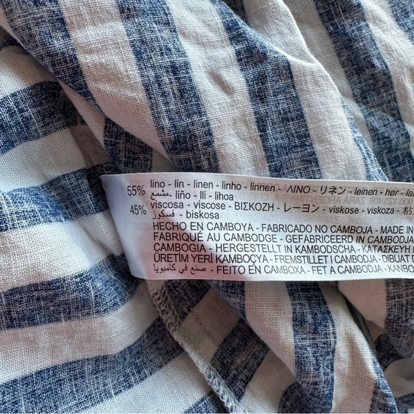 NWT Zara Linen Blend Striped Button Down Shirt Blue White Size Medium - Picture 5 of 5
